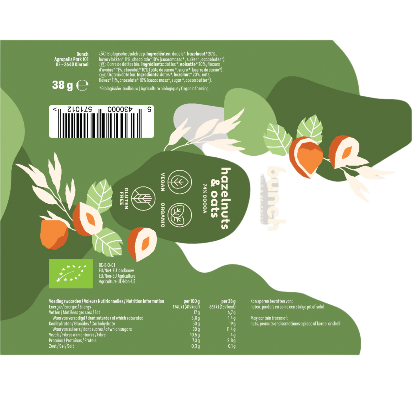 Bio dadelreep: hazelnoot & haver