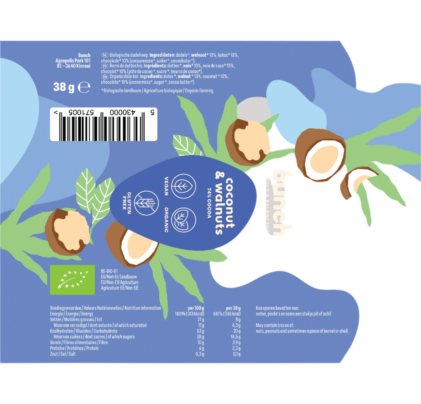 Bio dadelreep: kokos & walnoot